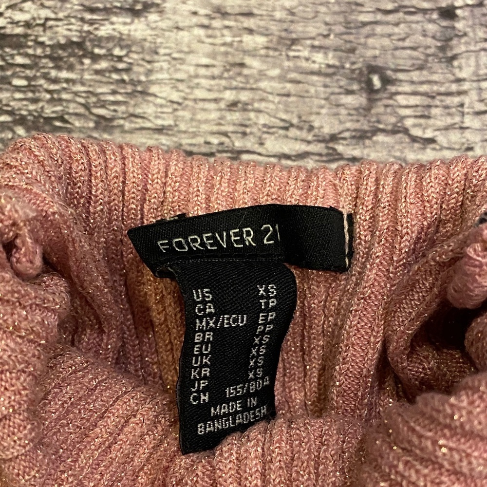 Pink Ribbed Shimmer Turtleneck Top - Picture 2 of 2